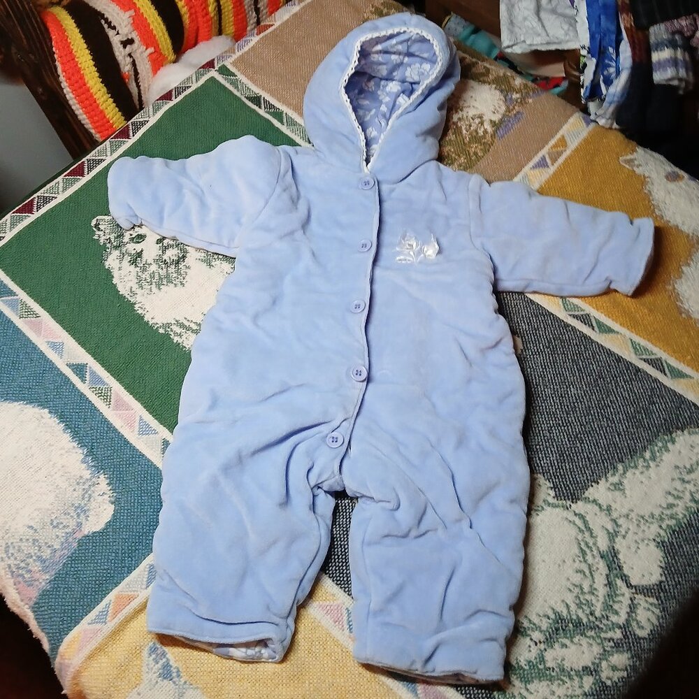 New Potatoes 6M Infant Baby Blue & White Floral Print Insulated Body Jacket